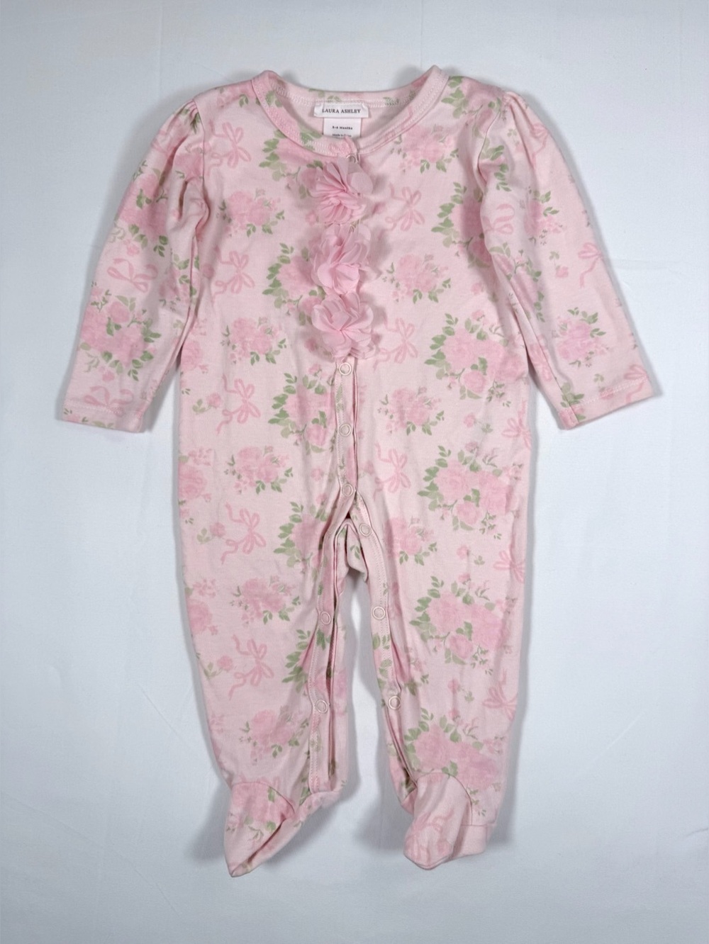 LAURA ASHLEY Baby Girls Floral Footed‎ Sleeper Rose Ruffle Snap Romper 3-6M